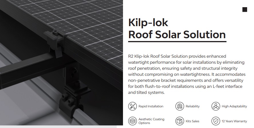 KLIP-LOK SOLAR PANEL MOUNTING KIT. NON-PENETRATIVE